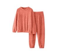 Womens Pyjamas Set Winter Soft fluffy Ladies 2 Piece Pjs Loungewear Set Warm Long Sleeve Crew Neck Jumpers and Thick Thermal Cuffed Leg Bottoms Nightwear Soft Cosy Sleepwear for Cold Weather