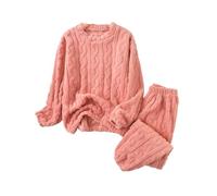 Womens Pyjamas Set Winter Soft fluffy Ladies 2 Piece Pjs Loungewear Set Warm Long Sleeve Crew Neck Jumpers and Thick Thermal Cuffed Leg Bottoms Nightwear Soft Cosy Sleepwear for Cold Weather