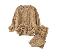 Womens Pyjamas Set Winter Soft fluffy Ladies 2 Piece Pjs Loungewear Set Warm Long Sleeve Crew Neck Jumpers and Thick Thermal Cuffed Leg Bottoms Nightwear Soft Cosy Sleepwear for Cold Weather