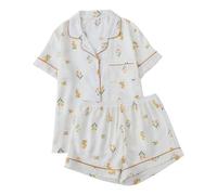 Womens Pyjamas Set,Women’s Casual Short Sleeve Pajama Set with Print Front Top and Shorts Comfortable Sleepwear Ensemble with Pockets Everyday Homewear for Relaxed Loungewear (Yellow, XL)