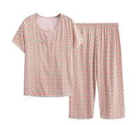 Womens Pyjamas Sets Clearance Soft 2 Piece Pajama Set Plus Size Loungewear for Women UK Cotton Linen Pjs Womens Summer Two Piece Set Short Sleeve Round Neck Pajama Set Printed Tops Pants Suits