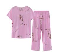 Womens Pyjamas Sets Clearance Soft 2 Piece Pajama Set Plus Size Loungewear for Women UK Cotton Linen Pjs Womens Summer Two Piece Set Short Sleeve Round Neck Pajama Set Printed Tops Pants Suits