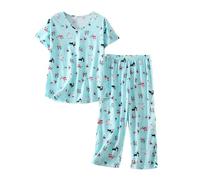 Womens Pyjamas Sets Ladies Pjs Women Pyjamas Set Causal Cotton Pyjama Cute Print Nightwear Plus Size Short Sleeve Top and Cropped Bottoms Pjs Set Cotton Loungewear Pyjama Shorts