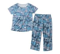 Womens Pyjamas Sets Ladies Pjs Women Pyjamas Set Causal Cotton Pyjama Cute Print Nightwear Plus Size Short Sleeve Top and Cropped Bottoms Pjs Set Cotton Loungewear Pyjama Shorts
