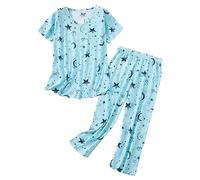 Womens Pyjamas Sets Ladies Pjs Women Pyjamas Set Causal Cotton Pyjama Cute Print Nightwear Plus Size Short Sleeve Top and Cropped Bottoms Pjs Set Cotton Loungewear Pyjama Shorts Green