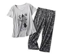 Womens Pyjamas Sets Ladies Pjs Women Pyjamas Set Causal Cotton Pyjama Cute Print Nightwear Plus Size Short Sleeve Top and Cropped Bottoms Pjs Set Cotton Loungewear Pyjama Shorts