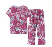 Womens Pyjamas Sets Sale Clearance Soft 2 Piece Pajama Set Plus Size Loungewear for Women UK Cotton Linen Pjs Womens Summer Two Piece Set Short Sleeve Round Neck Pajama Set Printed Tops Pants Suits