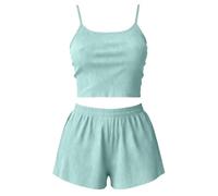 Women's Pyjamas Sets Sleeveless Cotton Tank Top with Shorts Cami Sleepwear Comfy Loose Fit Pj Sets Casual Summer Nightwear(Z01-Light Blue, M)