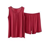 Women's Pyjamas Sets Sleeveless Cotton Tank Top with Shorts Cami Sleepwear Comfy Loose Fit Pj Sets Casual Summer Nightwear(Wine, XXXXXL) Damen Weste ärmellos
