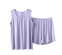 Women's Pyjamas Sets Sleeveless Cotton Tank Top with Shorts Cami Sleepwear Comfy Loose Fit Pj Sets Casual Summer Nightwear(Purple, XXXL) Lange Weste Damen
