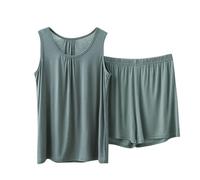 Women's Pyjamas Sets Sleeveless Cotton Tank Top with Shorts Cami Sleepwear Comfy Loose Fit Pj Sets Casual Summer Nightwear(Green, XXXL) laufweste Damen Leicht
