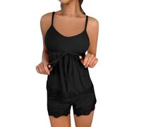 Women's Pyjamas, Short Pyjamas, Two-Piece Sleepwear, V-Neck, Lace, Splice, Spaghetti Straps, Nightdress and Sleep Shorts, Loungewear, Casual, Lightweight Lingerie, Plain 2024