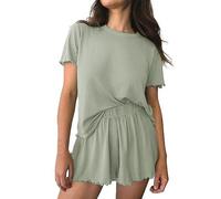 Womens Pyjamas Shorts Set Jersey Loungewear Sets For Women Short Sleeve Ruched Ruffle-Womens Nightwear Short Set Wearable Comfy Women'S Pyjama Sets Size 22 Womens Pyjamas Set Plus Size