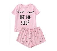 Womens Pyjamas Shorts Set Loungewear Sets Comfortable Solid Color Short Sleeve Top And Pajama Bottoms Elastic Waist Soft Let Me Sleep Nightshirts Cotton Stretchy Pj Suits Summer Casual Housewear