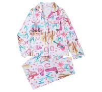 Women's Pyjamas with Colourful Cowgirl Pattern - Two Piece Pyjama Set in Colourful Western Style | Long Sleeve Sleepwear with Trousers, Style_d01 White, XL