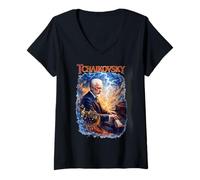Women's Pyotr Ilyich Tchaikovsky Composer V-Neck T-Shirt