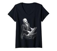 Women's Pyotr Ilyich Tchaikovsky Composser Pianist V-Neck T-Shirt
