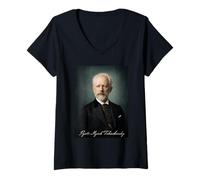 Women's Pyotr Ilyich Tchaikovsky Composser Pianist V-Neck T-Shirt
