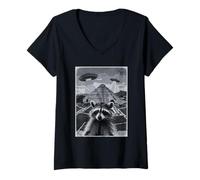 Womens Pyramid Mythology Extraterrestrial Psychedelic UFO V-Neck T-Shirt