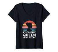 Women's Pyrography Queen in The Making Woodburning V-Neck T-Shirt