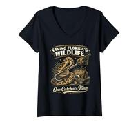Women's Python Hunting Florida Everglades Snake Catcher Wildlife V-Neck T-Shirt