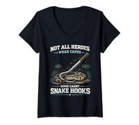 Women's Python Hunting Snake Hook Hero Funny Reptile Catcher V-Neck T-Shirt