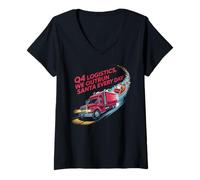 Womens Q4 Logistics: We outrun Santa every day, funny supply chain V-Neck T-Shirt