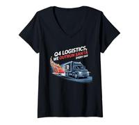 Womens Q4 Logistics: We outrun Santa every day, funny supply chain V-Neck T-Shirt