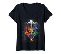 Women's Qabalah Tree Sephiroth Queen Scale Sacred Geometry Hermetic V-Neck T-Shirt