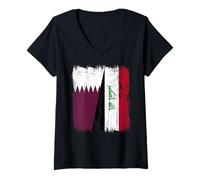 Womens Qatar Iraq Half Flag Qatari Iraqi Jersey V-Neck T-Shirt