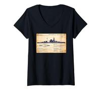 Women's QE Class British WW2 Malaya Battleship Diagram Infographic V-Neck T-Shirt