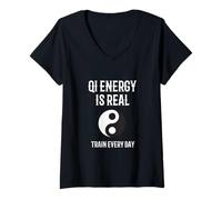 Women's Qi Energy's Real Train Everyday! Qigong Tai Chi Design V-Neck T-Shirt