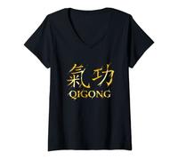 Womens Qigong Chinese Symbols Qi Gong Tai Chi V-Neck T-Shirt