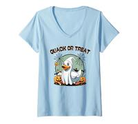 Womens Quack or Treat Cruise Ducks Ghost Spiders and Pumpkin Fun V-Neck T-Shirt