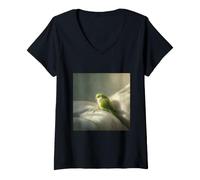 Women's Quaker Parrot Bird Green Monastic V-Neck T-Shirt