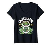 Womens Quakulator Frog Math Joke Calculator Nerd Humor V-Neck T-Shirt
