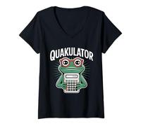 Womens Quakulator Frog with Calculator Math Teacher Humor V-Neck T-Shirt