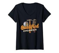 Womens Qualified Engineer Duct Tape Hammer Pipe Wrench V-Neck T-Shirt
