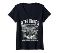 Women's Quantum Dragonfly Gothic Tech Blueprint V-Neck T-Shirt
