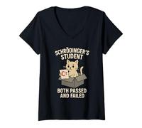 Womens Quantum Physics Meme Schrödinger Cat Uncertainty Principle V-Neck T-Shirt