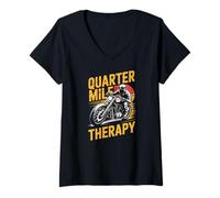 Women's Quarter Mile Therapy Motorcycle Drag Racing Biker V-Neck T-Shirt