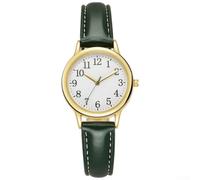 Women's Quartz Watch Elegant Minimalist with Leather Strap 32 mm Round Analogue Dial for Everyday Use (Green)
