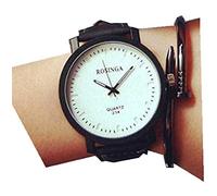 Women's Quartz Watch,JOATVEE Fashion Belt Men's Watch Student Couple Ultra-Thin Waterproof Quartz Watch Large dial case Korean Version of The Simple Ladies Retro Casual Watch ( Black-B)