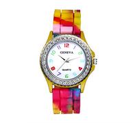 Women's Quartz Watch Rhinestone Rainbow Color Silicon Jelly Fun Play Colorful Casual Dress Wrist Watches - Yellow