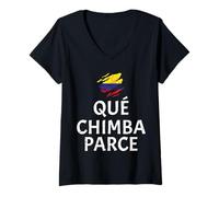 Womens Qué Chimba Parce Colombian Slang Flag Vintage Colombia Flag. V-Neck T-Shirt