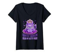 Women's Queef Queen Hear My Kitty Purr V-Neck T-Shirt