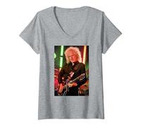Women's Queen & Adam Lambert Brian May Guitarist By Dick Barnatt V-Neck T-Shirt