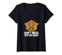 Women's Queen Bee Don't Mess with The Colony Beekeeper V-Neck T-Shirt