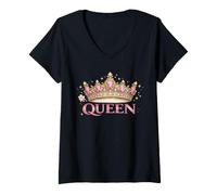 Women's Queen Crown Pink Ribbon Breast Cancer Shirt V-Neck T-Shirt