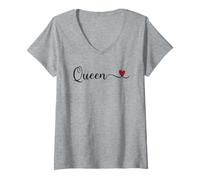 Women's Queen Heart Cute Handwritten Typography Gift V-Neck T-Shirt